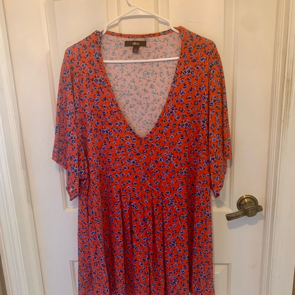 Ellos Orange and Blue Floral Top